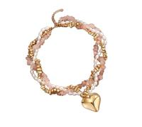 Limtula Anhänger Halskette für Damen, goldfarbener, geschichteter Perlen Schlüsselbeinschmuck mit Strängen in Perlenoptik, Chip Perlen, 31-40 cm / 12, 20-15, 74 Zoll Herz Choker, Perlenkragen, kurz