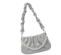 Limtula Damen Tasche Gerüschte Umhängetasche Modische Schultertasche Mit Perlenkette Mädchen Ästhetische Handtasche PU Leder Messengers Damen Pu Leder Schulter Gerüschte Umhängetasche Personalisierte