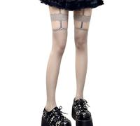 Limtula Durchsichtige Strumpfhose mit Straps Strumpfhose, Rosenblüten Muster, Seite, kreuz und quer, ausgehöhlte Oberschenkelstrümpfe, Party Strümpfe