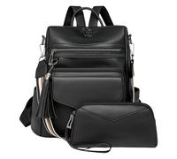 Limtula Schüler-Schultasche, Retro-Rucksack mit Quasten, großes Fassungsvermögen, Tagesrucksack, PU-Leder, Geldbörse, Schultasche, PU-Leder, Schultertasche, Schultasche, Schwarz , Mass Beauty