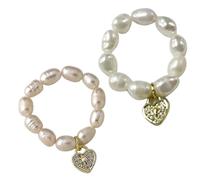 Limtula Süße minimalistische Perlenringe für Frauen, koreanischer unregelmäßiger Herz Stern Finger Trend Schmuck, Geschenk für Perlen für Mädchen, elastisch für Mädchen