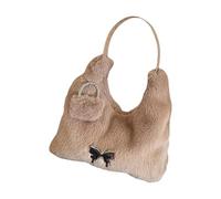 Limtula Winter Pelztaschen für Frauen Plüsch Fuzzy Umhängetasche Elegante und stilvolle Handtaschen Schmetterling Dekoration für den täglichen Gebrauch Trendige Plüschtasche, khaki