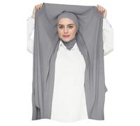 Lina & Lily Chiffon Instant Hijab Kopftuch mit Jersey Ninja Unterkappe für Muslimische Frauen (Dunkelgrau)