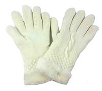 Lina & Lily Damen Warm Winter Handschuhe mit Strickmuster Kunstpelz-Besatz (Cremeweiß)