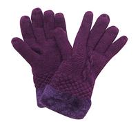 Lina & Lily Damen Warm Winter Handschuhe mit Strickmuster Kunstpelz-Besatz (Violett)