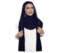 Lina & Lily Premium Chiffon Ninja Instant Hijab Kopftuch mit Jersey Unterkappe (Marineblau)