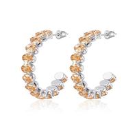 Linawe Citrin Creolen Ohrringe Silber, Fossil Ohringe Damen Jewelry, Statement Creolen Groß Ohrringe Silber Hängend, Hypoallergene Edelstahl Ohrhänger mit Stein Damen Schmuck