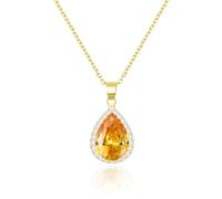 Linawe Citrin Diamant Kette Damen, Anhänger Halskette Goldkette, Gelb Geburtsstein Kristall Schmuck Jewelry, Kettenanhänger Gold Charm Kette Schmucksets Modeschmuck