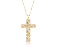Linawe Citrin Gelb Kreuzkette Kreuz Kette Gold Halskette Goldkette Damen, Diamant Geburtsstein Kristall Kettenanhänger Gold, Vergoldete Kette mit Kreuz Anhänger, Goldschmuck