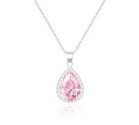Linawe Kette Halskette Damen Pink Rosa Anhänger Silberkette, Silber Diamant Geburtsstein Kristall Kettenanhänger Charm Kette Schmucksets für Damen, Fossil Kette Jewelry