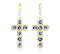 Linawe Kreuz Ohrringe Gold Hängend Ohrhänger, Saphir Blue Schmuck Damenohrringe Set, Kristall Strasssteine Modeschmuck Tropfen Hängende Ohrringe Kreuz Anhänger Geburtsstein
