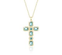 Linawe Kreuzkette Kreuz Kette Gold Halskette Damen, Aquamarin Blau Kettenanhänger Goldkette, Diamant Geburtsstein Kristall Kette mit Kreuz Anhänger, Vergoldete Damenkette Schmuck