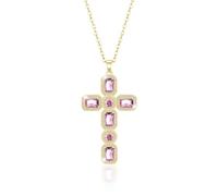 Linawe Pink Rosa Kreuzkette Kreuz Kette Gold Goldkette Halskette Damen, Diamant Geburtsstein Kristall Kettenanhänger, Vergoldete Kette mit Kreuz Anhänger Schmuck Jewelry