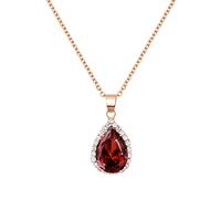 Linawe Rot Halskette Damen Anhänger Kette Rosegold, Granat Diamant Fossil Geburtsstein Kristall Kettenanhänger Halsketten Damenkette, Schmucksets für Damen Jewelry Modeschmuck