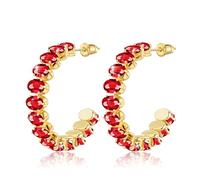 Linawe Rubin Rot Ohrringe Gold Hängend, Creolen Gold Groß Schmuck Ohringe Edelstahl Damen, Goldene Ohrhänger Modeschmuck Hängende Ohrringe Vergoldet