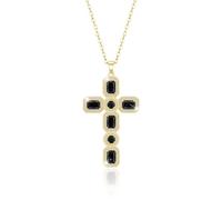 Linawe Schwarz Kreuzkette Goldkette Halskette Damen Kreuz Kette Gold, Diamant Geburtsstein Kristall Kettenanhänger, Goldkette mit Anhänger Vergoldete Kette mit Kreuz Schmuck