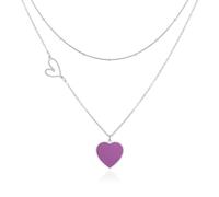 Linawe Silberkette Herzkette Herz Kette Halskette Damen, Silber Schmucksets für Damen, Lila Edelstahlkette Edelstahl Schmuck Jewelry, Kettenanhänger Statement Kette mit Anhänger