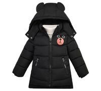 linboo Jungen Winterjacke Kinder Warme Wintermantel mit Kapuze Verdickte Jacke Blouson Winddicht Winter Kapuzenparka, Schwarz, 98(Etikettengröße: 100)