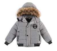 linboo Jungen Winterjacke Outdoor Mantel Parka mit Fellkapuze Steppjacke Baumwolle Kinderjacke Warm Wintermantel Gefüttert Winter Kapuzenjacke, Grau, 128(Herstellergröße: 130)