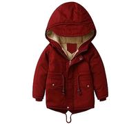 linboo Kinder Winterjacke Jungen Mädchen Warm Gefütterte Blouson Hoodie Dicke Mantel Parka Baby Wintermäntel, Rot, 128(Etikettengröße: 130)