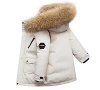 linboo Kinder Winterjacke Jungen Wintermantel mit Fellkapuze Warm Parka Jacke Steppjacke Winddichte Outdoor Jacke, Weiß, 134-140(Herstellergröße: 140)