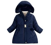 linboo Kinder Winterjacke Mädchen Wintermantel Gefüttert Parka Baumwolljacke Lange Warme Winter Jacke mit Kapuze, Plüsch Ball, Gürtel