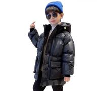 linboo Winterjacke Jungen Kinder Winterparka Outdoor Wintermantel Warme Parka Jacke mit Kapuze Dicke Steppjacke, Schwarze Buchstaben, 146-152(Etikettengröße: 150)