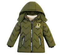 linboo Winterjacke Jungen Winterparka Gefüttert Warme Parka Jacke Outdoor Winddicht Steppjacke mit abnehmbarer Kapuze, Grün, 134-140(Herstellergröße: 140)