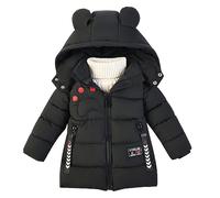 linboo Winterjacke Kinder Jungen Warm Steppjacke Dicke Mantel Baby Wintermäntel mit Kapuze Ohren Winter Kinderjacke Kapuzenjacke 2-7 Jahre, Schwarz, 116-122(Label: XXL)