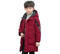 linboo Winterjacke Kinder Jungen Wintermantel Warm Baumwolljacke Verdickete Winddichte Winter Parka Jacke Gefütterte Kapuzenjacke, Rot, 134-140(Herstellergröße: 150)
