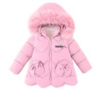 linboo Winterjacke Mädchen Schön Winter Jacke Dick Mäntel mit Fellkapuze Warme Parka Baby Wintermäntel mit Süßen Schleifen, Rosa, 86-92