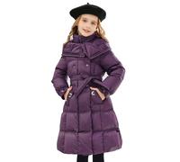 linboo Winterjacke Mädchen Winterparka Outdoor Kinder Wintermantel Warme Lang Parka Jacke mit Kapuze Gürtel Baumwolle Jacke Gefütterte, Lila, 134-140(Herstellergröße: 140)