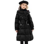 linboo Winterjacke Mädchen Winterparka Outdoor Kinder Wintermantel Warme Lang Parka Jacke mit Kapuze Gürtel Baumwolle Jacke Gefütterte, Schwarz, 134-140(Herstellergröße: 140)