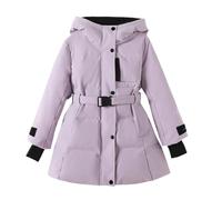 linboo Wintermantel Kinder Winterjacke Mädchen Parka mit Kapuze Mittellange Windschutz Steppjacke mit Gürtel, Lila, 152-158(Herstellergröße: 160)