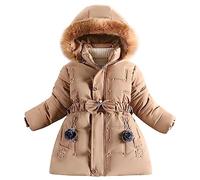 linboo Wintermantel Mädchen Winterjacke Kinder Warm Fleece Mäntel Verdickte Baumwolle Gefütterte Jacke Klassische Parka mit Nieten, Gürtel, Bögen, Khaki, 128-134(Etikettengröße: 140)