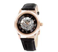 Lindberg and Sons Herren Automatikuhr Gold mit Leder Armband Schwarz Skelettuhr Analog Männeruhr Herrenuhr SK14H014