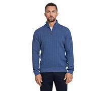 Lindbergh Pullover Herren mit Reißverschluss | Strickpullover Zip Herren aus 100% Baumwolle im Zopfmuster | Relaxed Fit mit hohem Kragen & Rippbündchen | Farbe Blau | Größe M