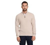 Lindbergh Pullover Herren mit Reißverschluss | Strickpullover Zip Herren aus 100% Baumwolle im Zopfmuster | Relaxed Fit mit hohem Kragen & Rippbündchen | Farbe Weiß | Größe L