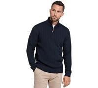 Lindbergh Pullover Herren mit Reißverschluss | Strickpullover Zip Herren aus 100% Baumwolle im Zopfmuster | Relaxed Fit mit hohem Kragen & Rippbündchen | Farbe Dunkelblau | Größe XL