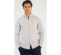 Langarmhemd LINDBERGH, Herren, Gr. M, N-Gr, beige (dk stone), Web, Obermaterial: 98% Baumwolle, 2% Elasthan, gestreift, normal hüftbedeckend, Rundhals, Hemden, im Streifen-Design (45129846-M) dk stone