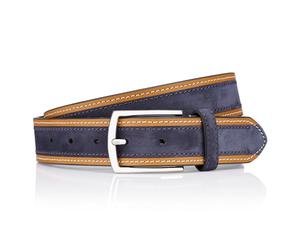 LINDENMANN Premium Ledergürtel Handmade in EU 35 mm blau, Farbe/Color:blau, Size US/EU:Bundweite 120 cm Gesamtlänge 135 cm W 47.2 XXL