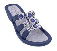 Linea Scarpa Damen Badeschuhe Korfu mit elegantem Dekor und Absatz - Innensohle Kork Optik - (Navy, Numeric_38) - fällt eher klein aus