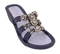 Linea Scarpa Damen Badeschuhe Korfu mit elegantem Dekor und Absatz - Innensohle Kork Optik - (Schwarz, Numeric_37) - fällt eher klein aus