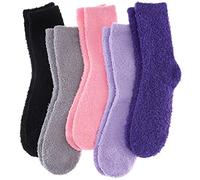 LINEMIN Flauschige Damen-Socken, flauschig, Winter, warm, Mikrofaser, weich, Schlafsocken, 5er-Pack, einfarbig, G, Einheitsgröße