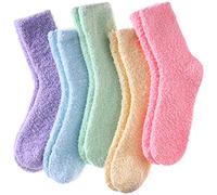 LINEMIN Flauschige Damen-Socken, kuschelig, flauschig, warm, Hausschuhe, Mikrofaser, weich, 5er-Pack Soild Color B, Einheitsgröße