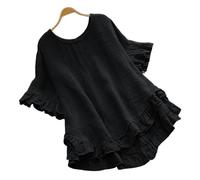Linen Tunic Tops for Women UK Plus Size Ruffle Sleeve T Shirt Elegant Casual Loose Tee Shirts Solid Color Ruffled Hem Baggy Longline Blouses Oversized Cotton Linen Blouse Summer Clothes