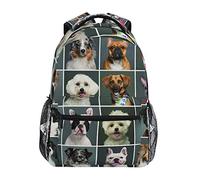 Linomo Süß Tier Hund Rasse Rucksack Daypacks Schultertasche Büchertasche Laptop Reisen Schulrucksack für Damen Herren Kinder Mädchen Jungen Teenager