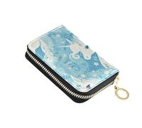 linqin Art Cute Blue Unicorns Compact Card Case for On-the-Go Multifunktional Soft Leather Anti-Theft Travel Essential