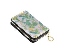 linqin Bananas Plant Purple Palm-Sized Card Case for On-the-Go RFID Blocking Soft Leather Anti-Theft Travel Essential