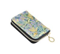 linqin Bananas Plant Purple Slim Zipper Card Holder for Travel Essential Zipper Closure Vegan Leather 2 Coin Pockets On The Go